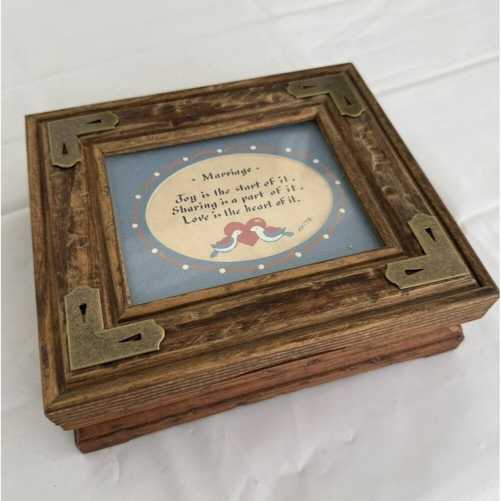 Wood Jewelry Trinket Box Handcrafted Anitas Gifts Picture Frame Center Marriage